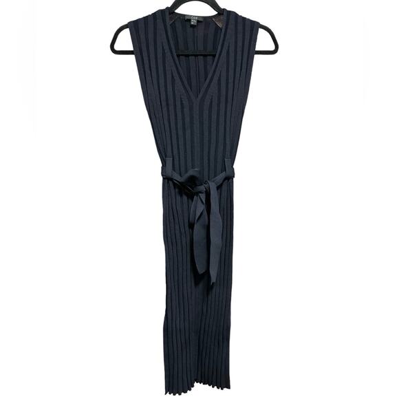 COS Navy Ribbed V-Neck Tie Dress Size X-Small - Picture 1 of 4